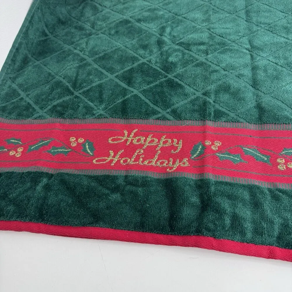Set 3 Vintage Christmas Embroidered Bath Towel & Wash Rags 100% Cotton Holidays